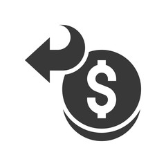 arrow and coin, cash back or refund money, bank and financial related icon, glyph design