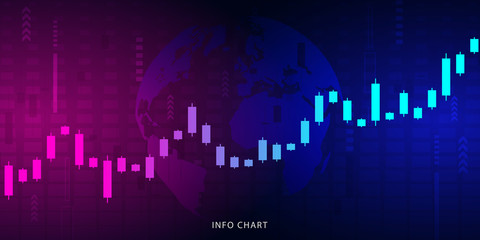 Business candle stick graph chart of stock market investment trading on dark background design. Trading platform. Trend of graph. Vector illustration