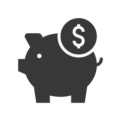 Piggy bank and coin, bank and financial related icon, glyph design