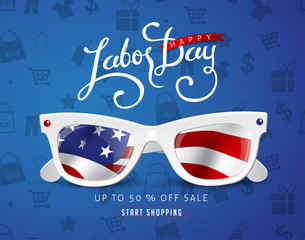Labor day sale promotion advertising banner template decor with American flag.Vector illustration .