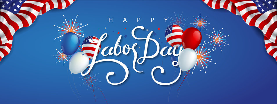 Labor day sale promotion advertising banner template decor with American flag balloons design .American labor day wallpaper.voucher discount.Vector illustration .