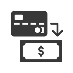 Credit card and banknote, withdraw cash from card, bank and financial related icon, glyph design