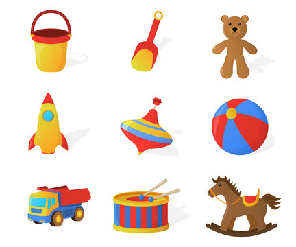 Set of Childrens Toy Isolated icon. Cartoon style. Vector Illustration