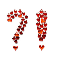 Love questions / Creative valentines concept photo of question and exclamatory marks made of hearts on white background.