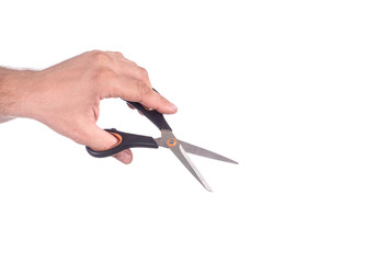 male Hand with Scissors. Isolated on white background.