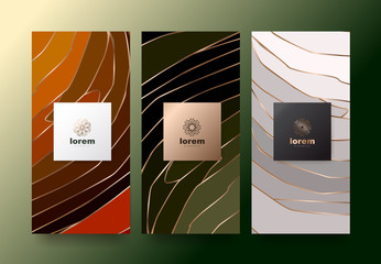 Vector set packaging templates Leaves of nature luxury or premium products.logo design with trendy linear style.voucher, flyer, brochure.menu book cover vector illustration.greeting card background.