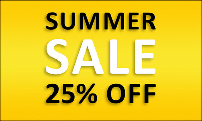 Summer Sale 25% Off - Golden business poster. Clean text on yellow background.