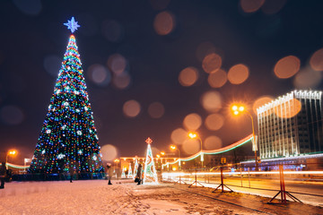 Festive Christmas tree in the city