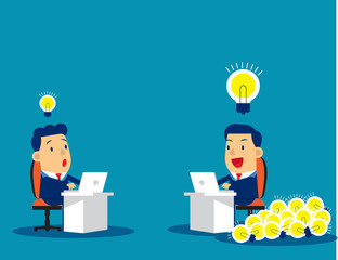 Obraz premium Business team competition for working and creation of ideas. Concept business vector illustration, Teamwork or Cooperation, Bulb and Ideas, Working & happy.