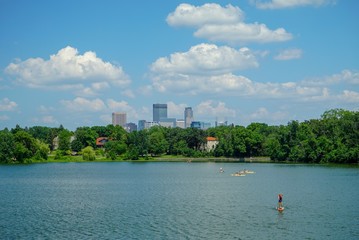Minnesota lake overlooking downtown Minneapolis