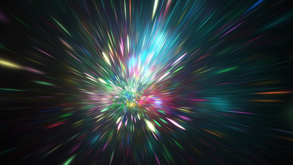 Abstract holiday background with blurred rays and sparkles. Beautiful blue and pink light effect. Digital fractal art. 3d rendering.