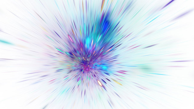 Abstract holiday background with blurred blue rays and sparkles. Fantastic light effect. Digital fractal art. 3d rendering.