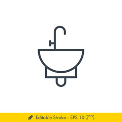 Sink (Washbasin) Icon / Vector - In Line / Stroke Design