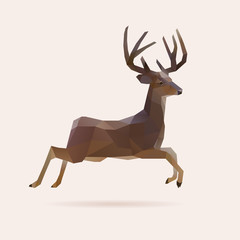 Fototapeta premium Jumping polygon reindeer, vector illustration