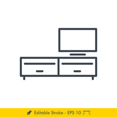 Television Table (Tv Stand) Icon / Vector - In Line / Stroke Design