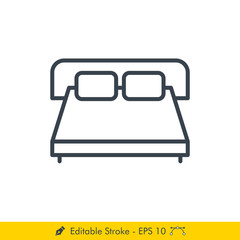 Double Bed Icon / Vector - In Line / Stroke Design