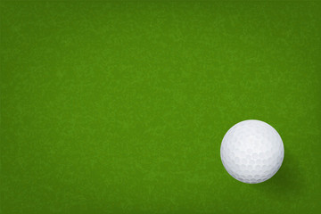 Golf ball on green grass texture background. Vector.