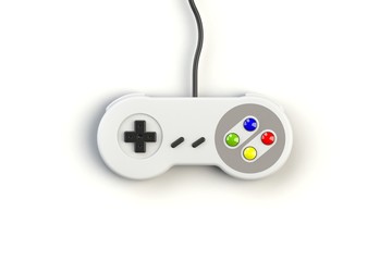 Video game console GamePad. Gaming concept. Top view retro joystick isolated on white background, 3D rendering