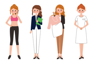 働く女性　イラスト　子育て介護