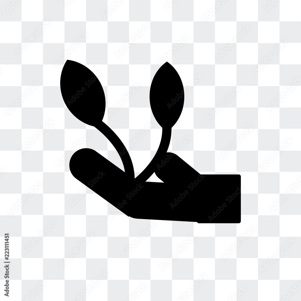 Poster hand and sprout icon isolated on transparent background. modern and editable hand and sprout icon. s