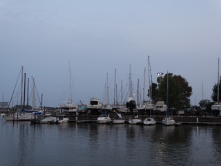 Fototapeta na wymiar barche al porto di sera