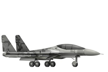 fighter, interceptor with pixel city camouflage with fictional design - isolated object on white background. 3d illustration