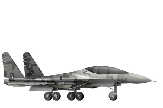 fighter, interceptor with pixel city camouflage with fictional design - isolated object on white background. 3d illustration
