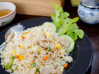 Fried rice with pork, carrot, bean and egg, Street food