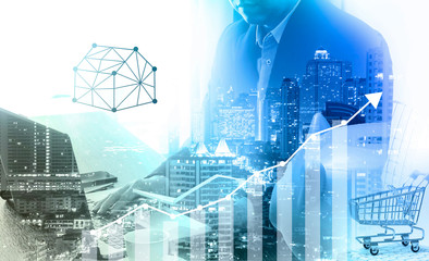 Bangkok river side cityscape. Bangkok night view in the business district. at twilight.Panorama view of Bangkok city scape at night time. vintage colour tone