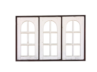 White wooden window for homes isolated on white background with clipping path.