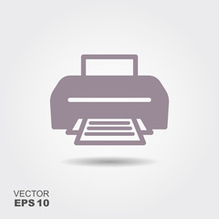 Printer Icon in flat style isolated on grey background.