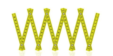 Yellow folding wooden ruler isolated on white background. 3d illustration