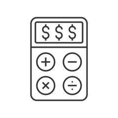 dollar sign on calculator, accounting concept icon, editable stroke outline