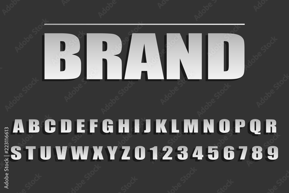 Fototapete font of silvery color, silvery font with a gradient and shadow on a dark background. flat design, ve