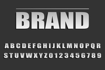 Font of silvery color, silvery font with a gradient and shadow on a dark background. Flat design, vector illustration, vector.