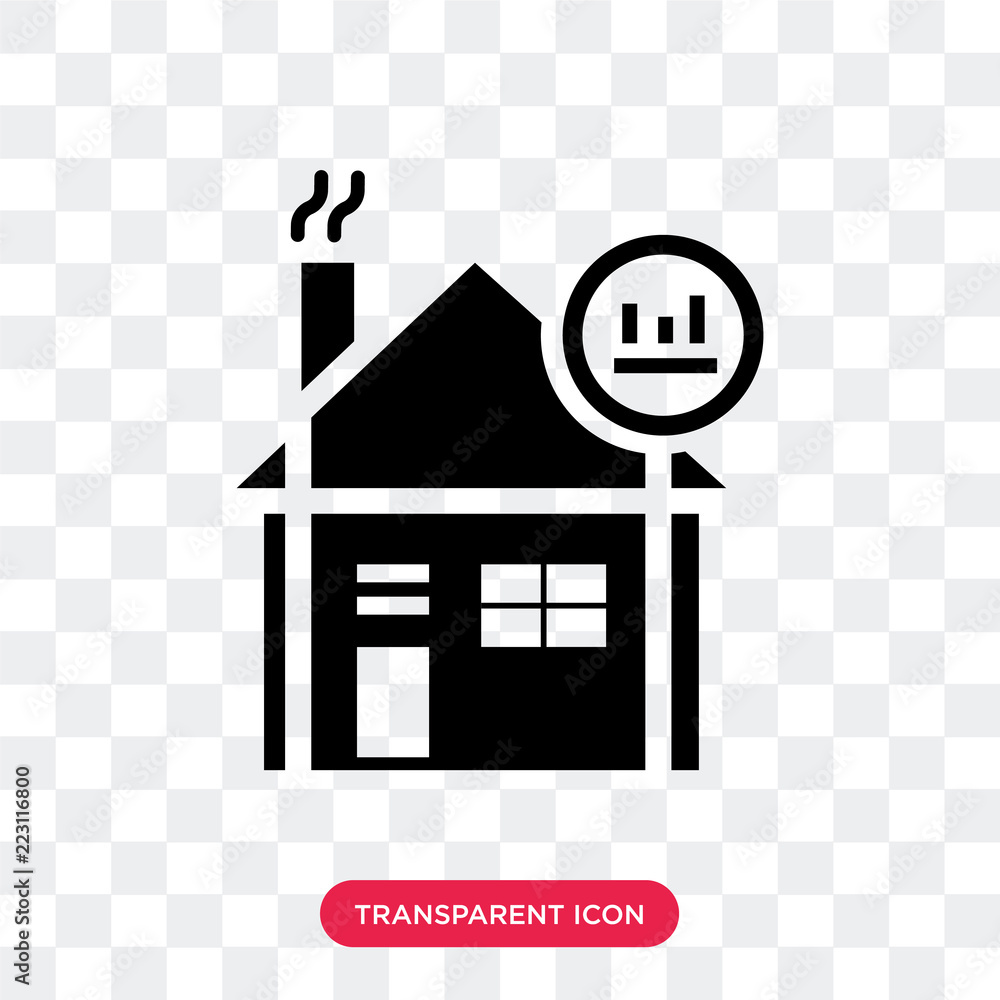 Poster house with line chart vector icon isolated on transparent background, house with line chart logo des