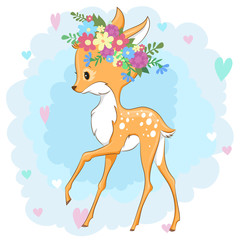 Vector deer in a flower wreath