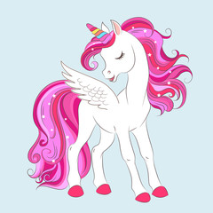 White girl Unicorn with Pink hair and stars.