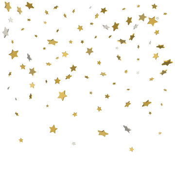 Holiday starry background. Gold stars. Confetti celebration, Falling golden abstract decoration for party, birthday celebrate, anniversary or event, festive. Festival decor. Vector illustration.