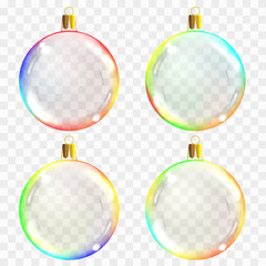 Glass Christmas toys. Can be used on any background. Stocking Christmas decorations. Transparent vektor object for design, mocap. Vector illustration.