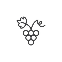 Grapes with grape leaf outline icon. linear style sign for mobile concept and web design. simple line vector icon. Symbol, logo illustration. Pixel perfect vector graphics