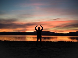 Relaxing yoga in the sunset 