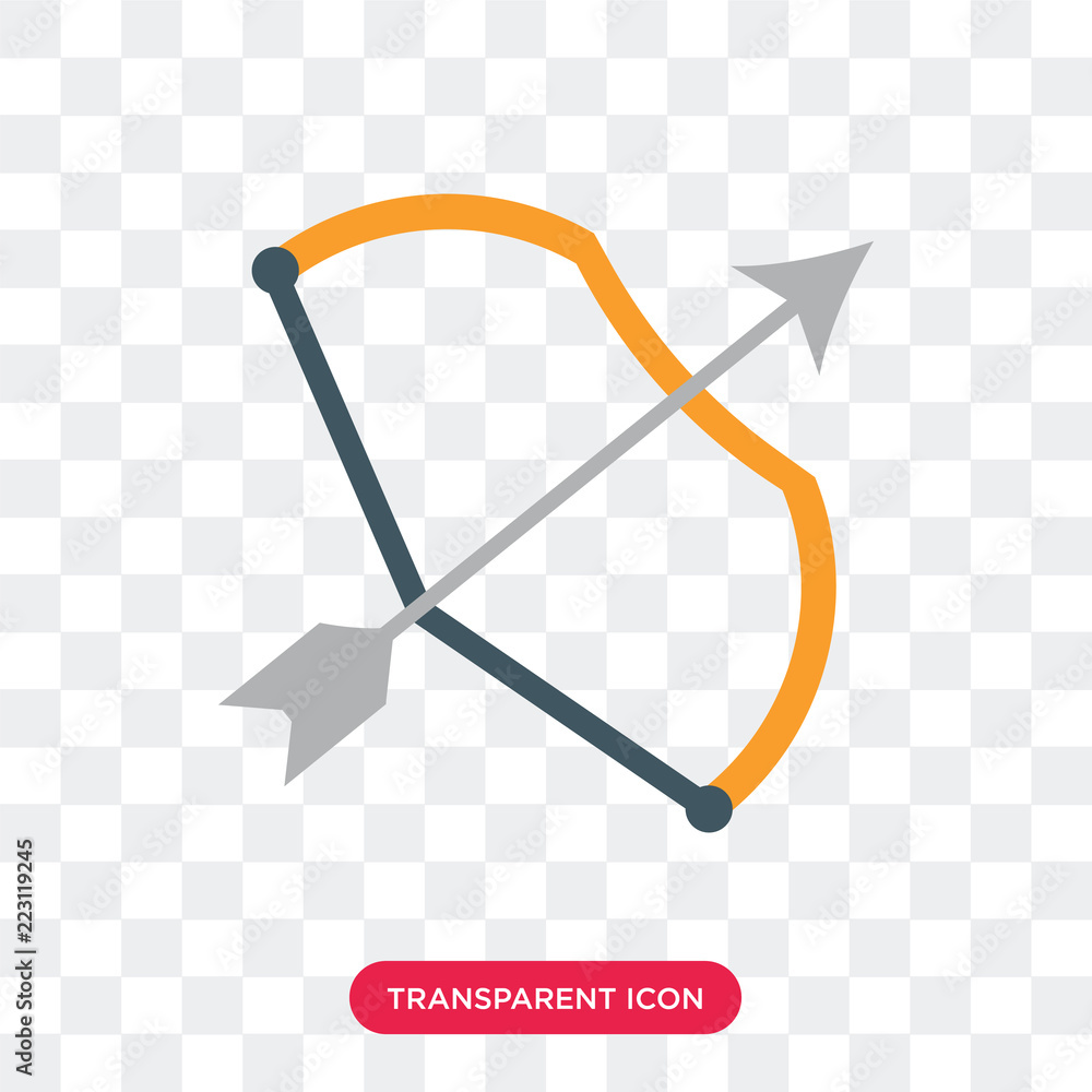 Poster bow and arrow vector icon isolated on transparent background, bow and arrow logo design