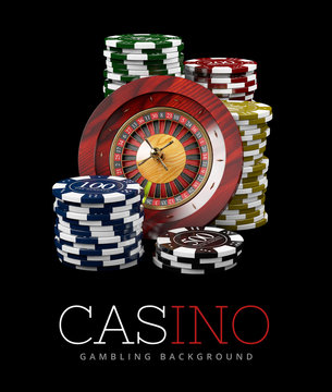 Roulette with Chips, Casino concept, 3d Illustration of Casino Games Elements