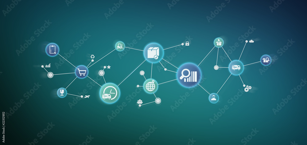 Poster logistic organisation with icon and connection 3d rendering