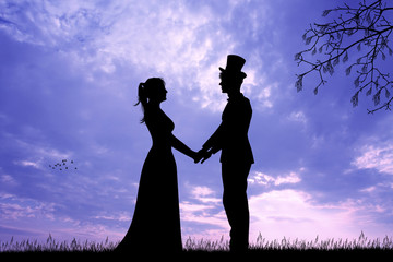 Obraz premium Bride and Groom at sunset