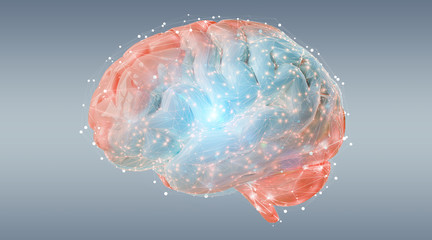 Digital 3D projection of a human brain 3D rendering - obrazy, fototapety, plakaty