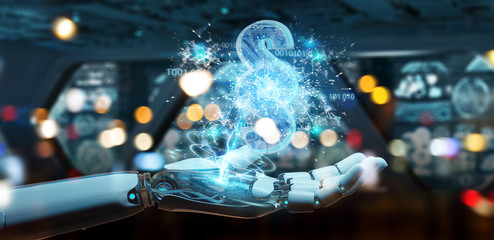 Cyborg judge using 3D rendering digital paragraph law symbol