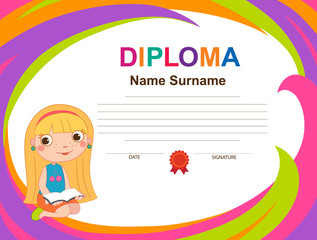 Kids Diploma certificate background design template banner