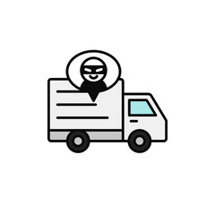 delivery truck thief icon. shipment item robbed by criminal illustration. simple outline vector symbol design.